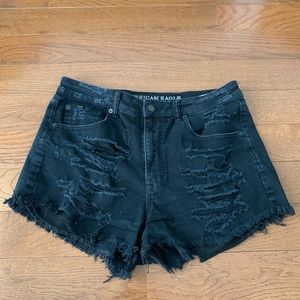 High waisted slack denim shorts
